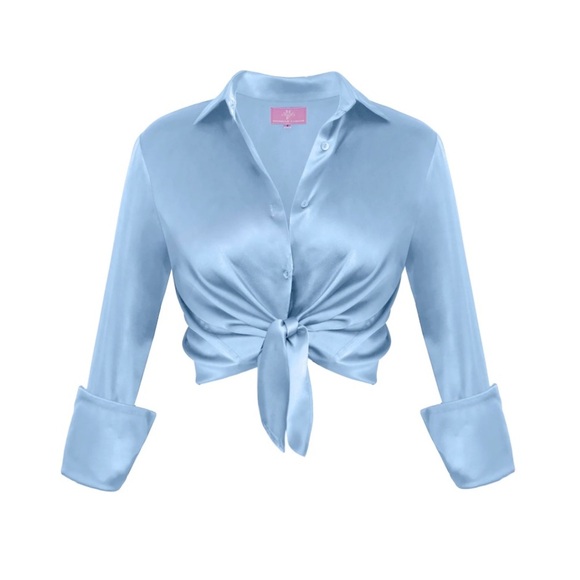 Michelle Farmer Luxury Silk Garçon Blouse Stretch Shirt Charmeuse Hydrangea XS - Picture 16 of 16